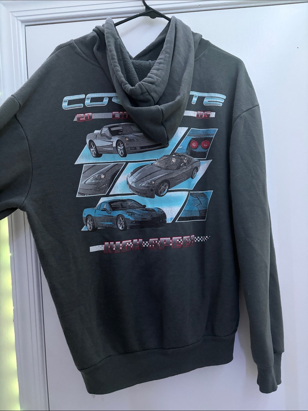 Charcoal Gray Graphic Hoodie with Small Chest Logo - Picture 2 of 2